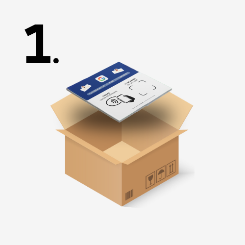 Illustration de la livraison d’un colis FeedTrust contenant les plaques NFC pour commerçants.